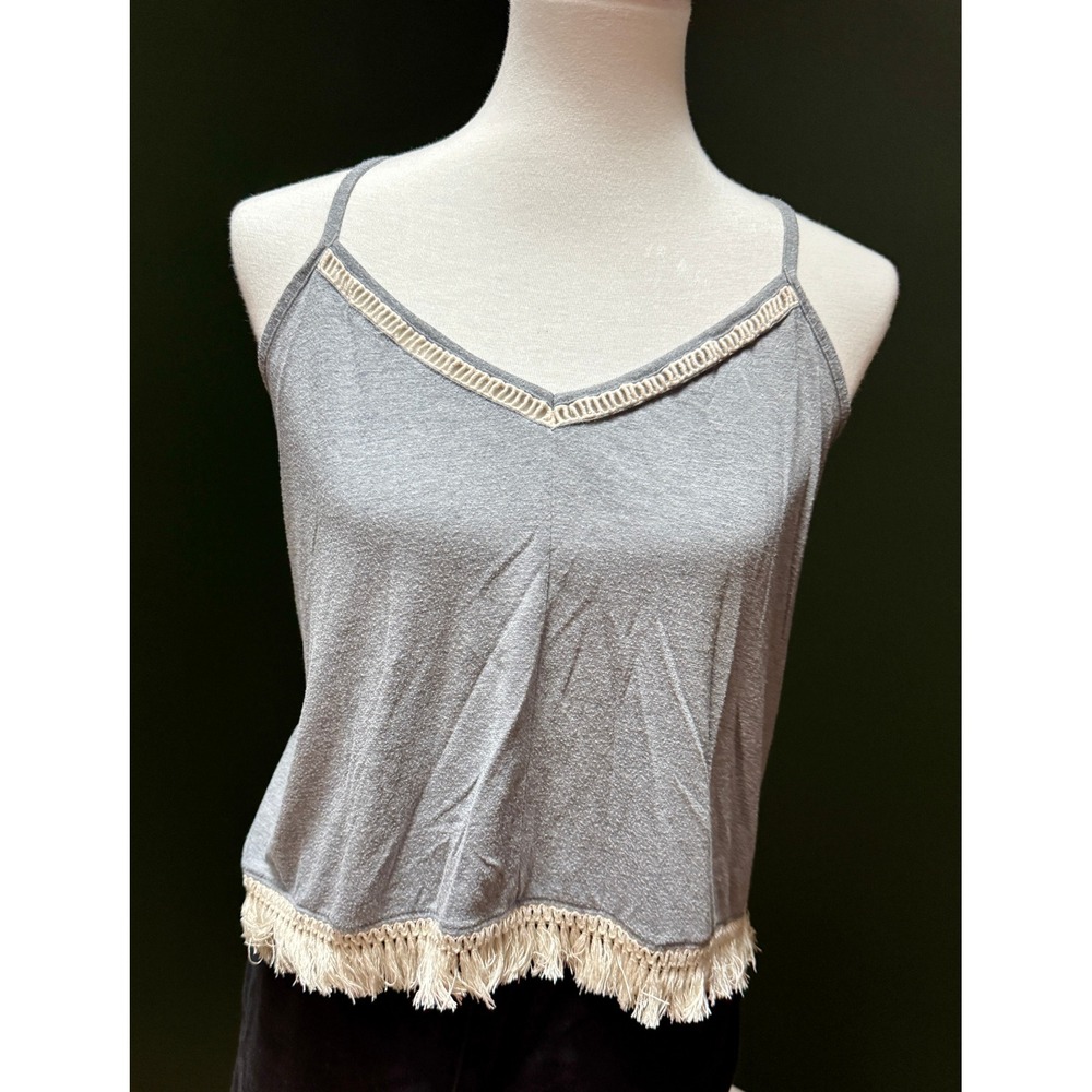 Xhiliration Gray Fringe Trim Sleeveless Cami Women's M